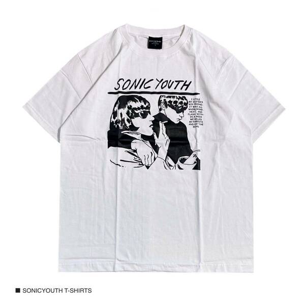 新品 sonicyouth ソニックユース 半袖 Tシャツ ロック バンドT カジュアル Tee シャツ ホワイト Lサイズ