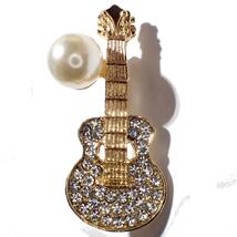 ラインストーン　金色　アコースティックギター　ピンブローチ　バッジ　アコギ　フォークギター　人工真珠　ラペルピン　ピンバッジ_画像2