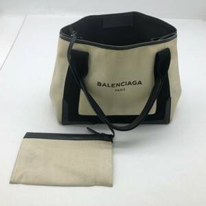 (24229)∞【1円～】BALENCIAGA バレンシアガ キャンバスハンドバッグ ホワイト キャンバス×レザー ポーチ付き 339933・1081・B・002123