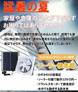 温度調整機別売　電気代０円、ルーバー付き換気扇、ソーラー30Ｗ、換気扇15Ｗ、強力換気扇、天井換気、床下換気、排気扇、強力排気、換気