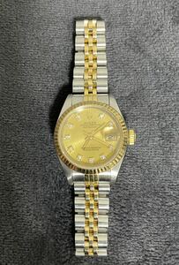 ROLEX ロレックス ゴールド文字盤 10Pダイヤ デイトジャスト レディース 稼働品 腕時計 