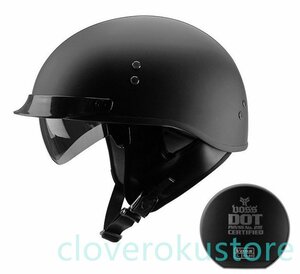 大人気オートバイハーフヘルメットバイクヘルメット 内蔵サングラス半キャップ ヘルメットM-XXLサイズ選択可能11色艶消しブラック
