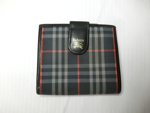  б/у Burberry складной кошелек темно-синий проверка ширина 11cm× длина 9.5cm( примерно ) камыш . кошелек складывающийся пополам кошелек для мелочи .BURBERRY стоимость доставки единый по всей стране 385 иен 