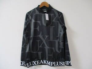 ☆LUXE AKM PLUS/リュクスエイケイエムプラス☆未使用 裾ロゴ総柄モックネック長袖Tシャツ サイズ：S ゴルフ スポーツ トレーニング ジム