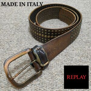 イタリア製 REPLAY リプレイ スタッズ レザー ベルト 本革