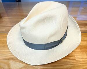 【SK】ボルサリーノ　パナマハット　57size　 Borsalino Panama Hat　100%PAGLIA　グレーリボン　ストロー 天然草 中折れ帽子