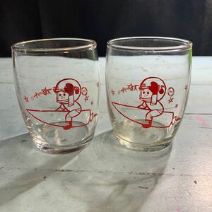 クロレラ プレット グラス 2個セット アンティーク 昭和レトロ ガラスコップ (9139)