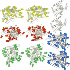 KKHMF 200個 3mm LED 発光ダイオード LED電子部品バッグ 5種類 5色 赤、緑、黄、白、青 各40個 「国内配送