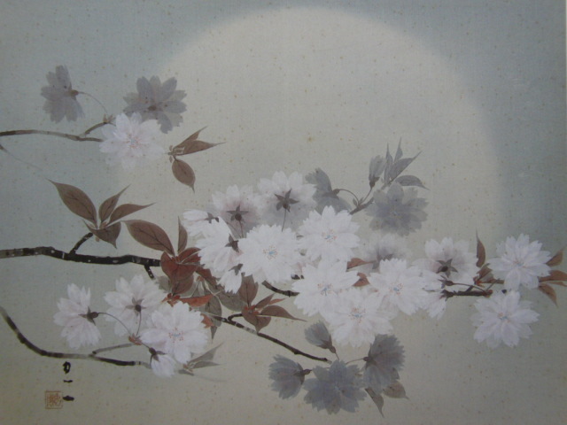 Konno Tadakazu, [Frühlingsabend (Kirschblüten bei Nacht)], Aus einer seltenen Sammlung von Rahmenkunst, Schönheitsprodukte, Neuer Rahmen inklusive, Innere, Frühling, Kirschblüten, Japanischer Maler, Malerei, Ölgemälde, Natur, Landschaftsmalerei
