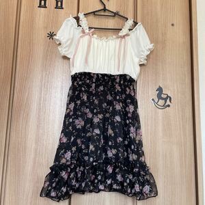 【送料込】900円スタート☆L夢展望Dearlyお姫様オフショルパフスリーブ袖ウエストゴムワンピース冠婚葬祭ゴスロリロリータ姫B