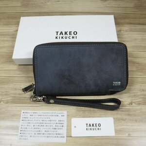 QQ807 タケオキクチ 定価17600円 スマホ収納 ラウンドファスナー長財布 イタリア牛革 ウォレット 新品 ブルー 780606 TAKEO KIKUCHI