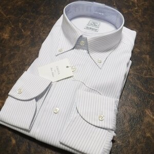 TT222 百貨店モデル CHOYA SHIRT MAKER 定価11000円 ボタンダウン 白ストライプ 綿100％形態安定 ドレスシャツ 新品 39-86 M チョーヤ