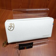 QQ834 カステルバジャック 新品 定価18150円 白 牛革 ラウンドファスナー長財布 079615 レインボー_画像2