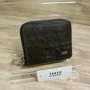 QQ871 タケオキクチ 定価14300円 黒 ラウンドファスナー二つ折り財布 イタリア産 牛革 新品 ブラック 780603 TAKEO KIKUCHI