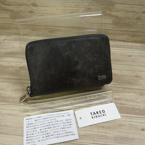 QQ872 タケオキクチ 定価17600円 黒 ラウンドファスナー二つ折りセミ長財布 イタリア産 牛革 新品 ブラック 780604 TAKEO KIKUCHI