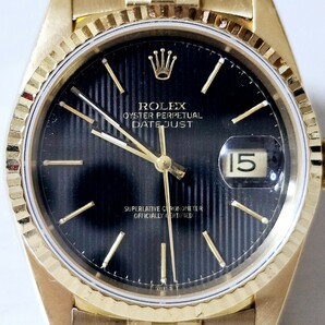 ROLEX DATEJUST デイトジャスト【16238】高級紳士用機械式腕時計 ブラックタペストリーダイヤル 18k YG金無垢 純正ブレスの画像1