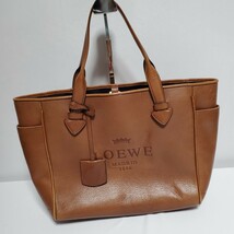 LOEWE ロエベ HERITAGE ヘリテージ M A4対応 ビジネス可 レザー トート ハンド バッグ 茶◆ 大きなロゴが映える使いやすい定番モデル　A-3_画像1