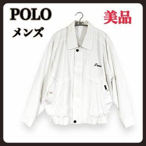 ゴルフウェア MENS POLO CHIA PAO ブルゾン ホワイト ジップアップ ジャケット EMOEA胸ロゴ 古着美品　M