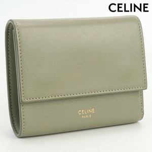 中古 セリーヌ 三折財布小銭入付き レディース ブランド CELINE スモールトリフォールドウォレット レザー 10B57 3CQP グレー