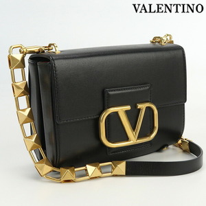  used Valentino diagonal .. shoulder bag lady's brand VALENTINO studs autograph leather B0J96 CPD 0NO black 