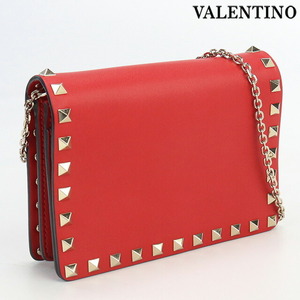  used Valentino diagonal .. shoulder bag lady's brand VALENTINO lock studs chain shoulder leather 