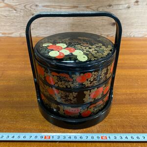 おせち 漆器 三段重 お重 和食器 丸型 お正月 三段 樹脂　漆　昭和　レトロ　アンティーク　インテリア