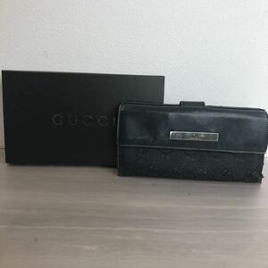 GUCCI グッチ GG柄 キャンバス レザー コンビ 長財布 黒 ブラック　箱付き ブランド品