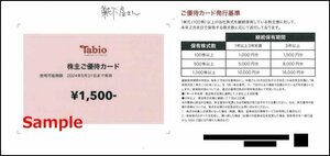 ◆05-01◆タビオTabio 株主優待券 (靴下屋 株主ご優待カード1500円券) 1枚-A◆