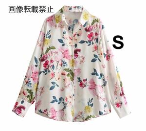 vintage ヴィンテージ レトロ フラワー 花柄 シャツ ブラウス トップス Sサイズ レディース★ZARA 好きな方に★2024 早春新作 新品未使用★