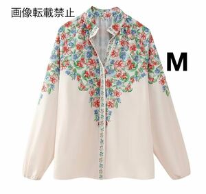 vintage ヴィンテージ レトロ フラワー 花柄 シャツ ブラウス トップス Mサイズ レディース★ZARA 好きな方に★2024 早春新作 新品未使用★