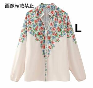 vintage ヴィンテージ レトロ フラワー 花柄 シャツ ブラウス トップス Lサイズ レディース★ZARA 好きな方に★2024 早春新作 新品未使用★