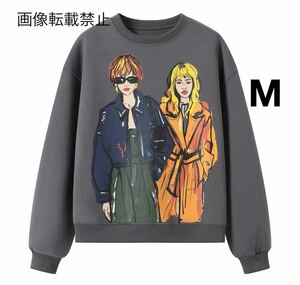 vintage ヴィンテージ レトロ ガールプリント スウェット トレーナー トップス Mサイズ レディース★ZARA 好きな方に★早春新作 新品★