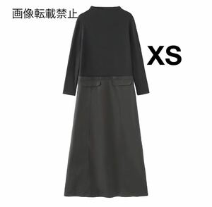 vintage ヴィンテージ レトロ 異素材 切り替え ロング ワンピース XSサイズ レディース★ZARA 好きな方に★2024 S/S 早春新作 新品未使用★