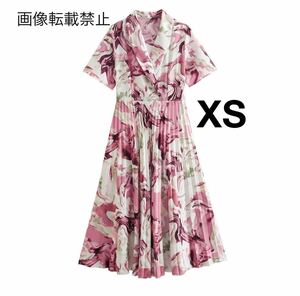 vintage ヴィンテージ レトロ 柄 ロング ワンピース XSサイズ レディース★ZARA 好きな方に★2024 S/S 早春新作 新品未使用★