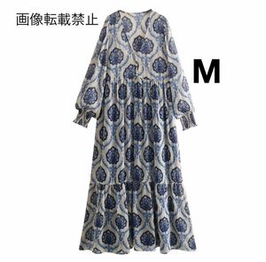 vintage ヴィンテージ レトロ 柄 ロング ワンピース Mサイズ レディース★ZARA 好きな方に★2024 S/S 早春新作 新品未使用★