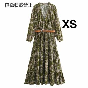 vintage ヴィンテージ レトロ 柄 ベルト付き ワンピース XSサイズ レディース★ZARA 好きな方に★2024 S/S 早春新作 新品未使用★