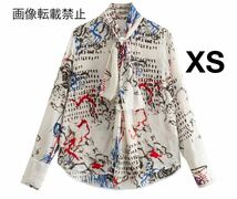 vintage ヴィンテージ レトロ 柄 ボウタイ ブラウス トップス XSサイズ レディース★ZARA 好きな方に★2024 S/S 早春新作 新品未使用★_画像1