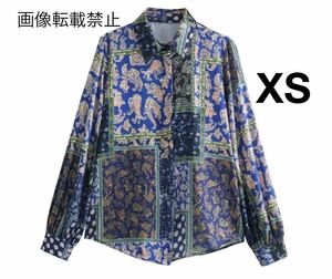 vintage ヴィンテージ レトロ ペイズリー 花柄 シャツ ブラウス トップス XSサイズ レディース★ZARA 好きな方に★2024 早春新作 新品★