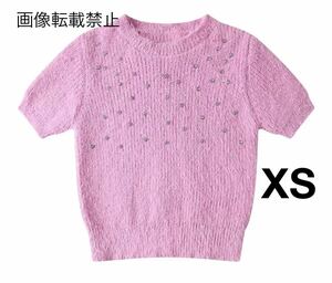 pink vintage ヴィンテージ レトロ ビジュー 半袖 ニット セーター トップス XSサイズ レディース★ZARA 好きな方に★早春新作 新品★