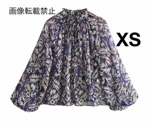 vintage ヴィンテージ レトロ 柄 ブラウス トップス XSサイズ レディース★ZARA 好きな方に★2024 S/S 早春新作 新品未使用★