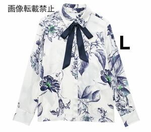 vintage ヴィンテージ レトロ フラワー 花柄 リボンボウタイ シャツ ブラウス トップス Lサイズ レディース★ZARA 好きな方に★新作 新品★