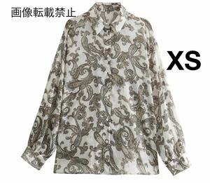 vintage ヴィンテージ レトロ ペイズリー 柄 シャツ ブラウス トップス XSサイズ レディース★ZARA 好きな方に★2024 S/S 早春新作 新品★