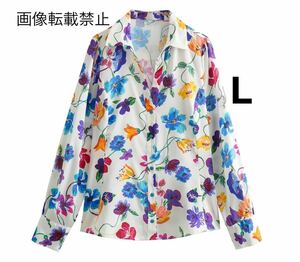 vintage ヴィンテージ レトロ フラワー 花柄 シャツ ブラウス トップス Lサイズ レディース★ZARA 好きな方に★2024 早春新作 新品未使用★