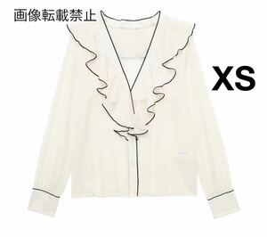 vintage ヴィンテージ レトロ ライン フリル シャツ ブラウス トップス XSサイズ レディース★ZARA 好きな方に★2024 早春新作 新品★