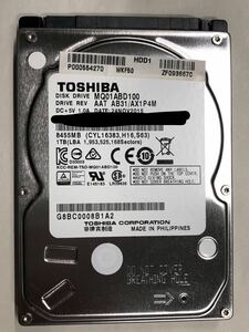 使用時間 161時間 正常 TOSHIBA MQ01ABD100 1000GB 1TB n20240229-7