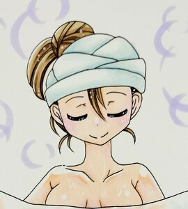 手描きイラスト　B5　オリジナル　風呂上がり　女の子イラスト　アナログイラスト　