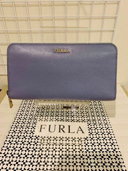 【極美品】 FURLA フルラ ラウンドファスナー長財布 長財布 レザー　ブルー系　母の日プレゼント