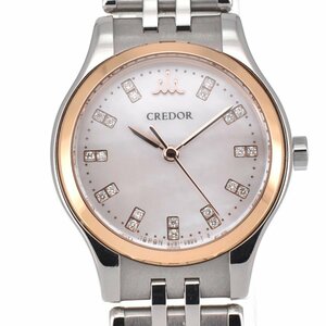 セイコー SEIKO GSAS946/4J81-0AW0 クレドール シグノ 22Pダイヤ SS/K18PG クォーツ レディース 良品 K#128973