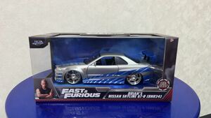 新品 1/24 Jada toys FAST&FURIOUS ワイルドスピード　 BRIAN'S Nissan SKYLINE GT-R R34 w25×H 11×D13