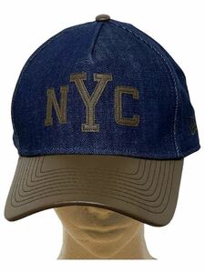 【美品/送料無料】NYC ニューエラ CAP ERA デニム レザー茶色